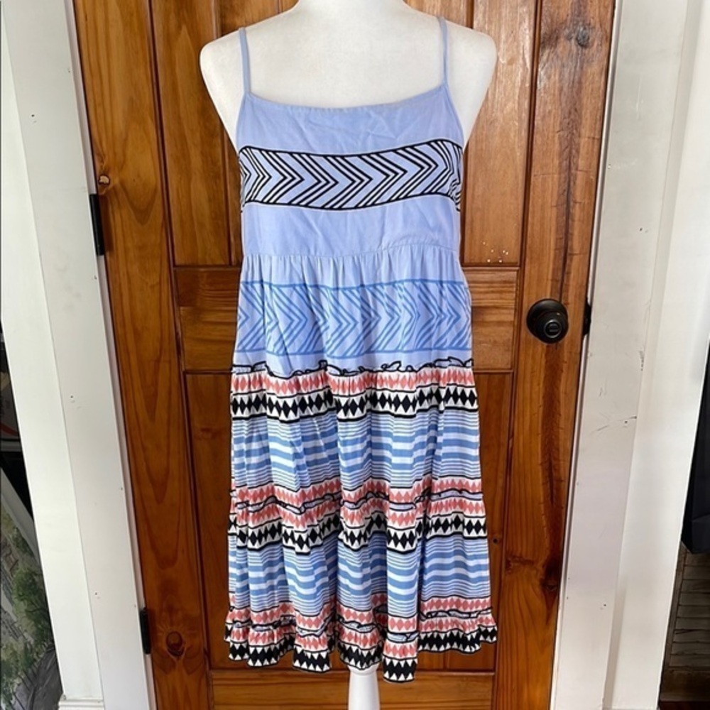 THML Sun Dress Casual Medium Aztec ikat Print Flowy tiered Ruffle boho colorful